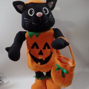 VTG Handerson Black Cat Pumpkin Porch Sitter Free Standing Metal Frame Halloween